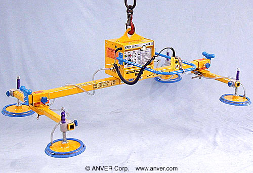 ANVER Electric Powered Vacuum Generator with Four Pad Lifting Frame Assembly for Lifting & Handling Steel Sheet 12 ft x 6 ft (3.7 m x 1.8m) up to 2000 lb (907 kg)